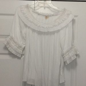 POL large white off the shoulder ruffled tunic